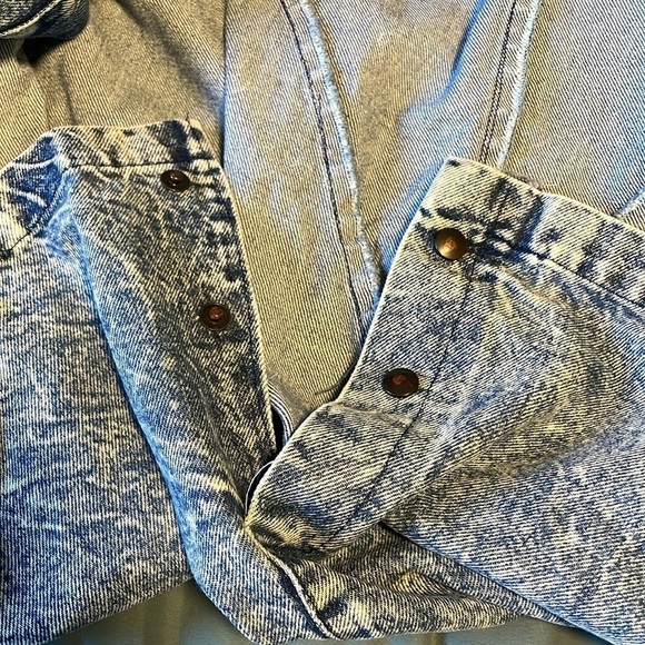 Retro Jean Jacket Stonewash Denim Minimalist SM Blue Casual 80s Chore Coat - Picture 15 of 16